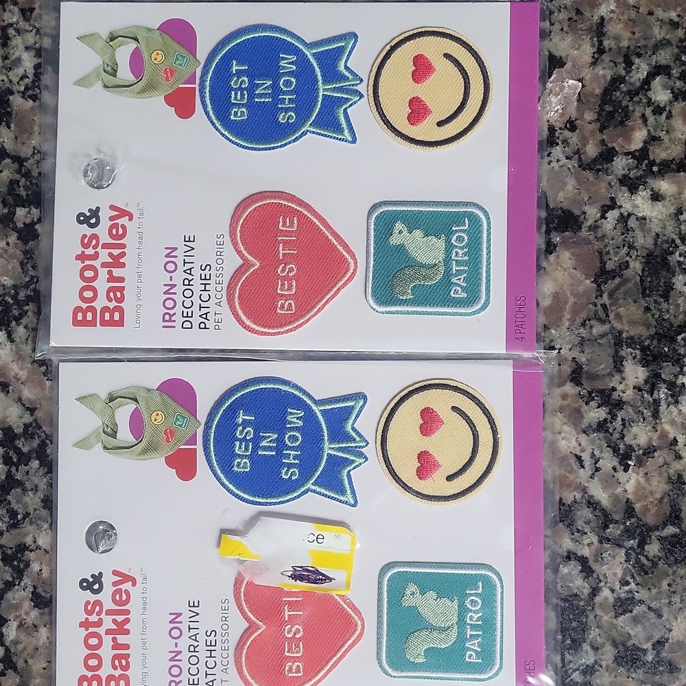 Lot of 2 Boots & Barkley Colorful Iron-On Pet decorative Patches each has 4 cute